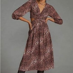 Anthropologie Ranna Gill Leopard Animal Print Cutout Midi Dress - NWT!